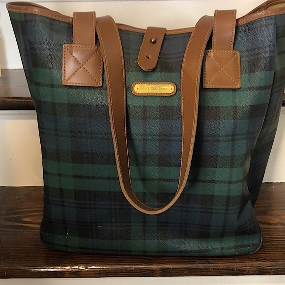 RALPH LAUREN Black Watch Waxed Leather Coated Canvas Overnight Travel Bag - Picture 14 of 17